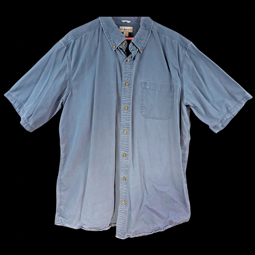 Carhartt Mens 2XLT Blue Work Shirt Relaxed Fit Short Sleeve Button Down 100382
